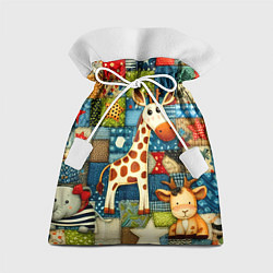 Мешок для подарков Жираф и компания - пэчворк нейросеть, цвет: 3D-принт