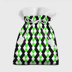 Мешок для подарков Зелёные и белые ромбы на чёрном фоне, цвет: 3D-принт