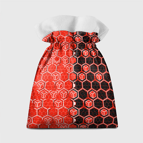 Подарочный мешок Техно-киберпанк шестиугольники красный и чёрный / 3D-принт – фото 2