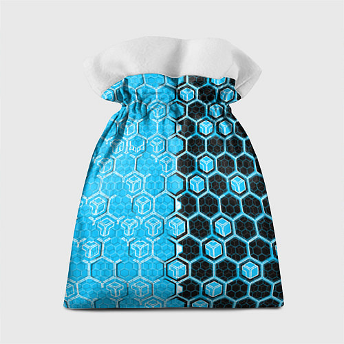Подарочный мешок Техно-киберпанк шестиугольники голубой и чёрный / 3D-принт – фото 2