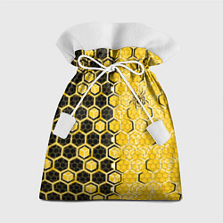 Мешок для подарков Киберпанк соты шестиугольники жёлтый и чёрный с па, цвет: 3D-принт