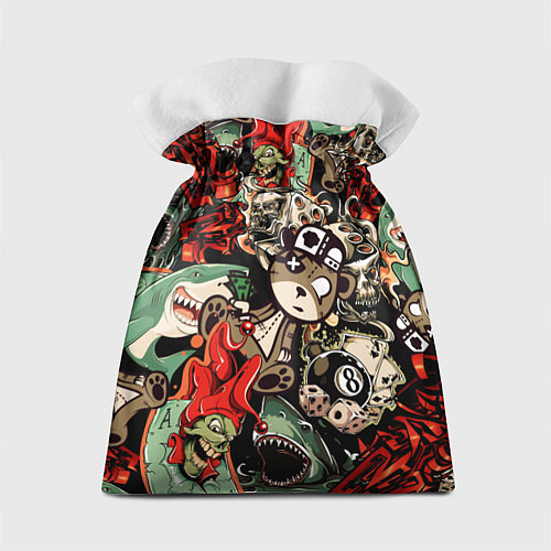 Подарочный мешок Граффити плюшевого медведя среди акул азарта / 3D-принт – фото 2