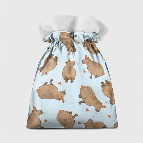 Подарочный мешок Паттерн с капибарами и мандаринками голубой / 3D-принт – фото 2