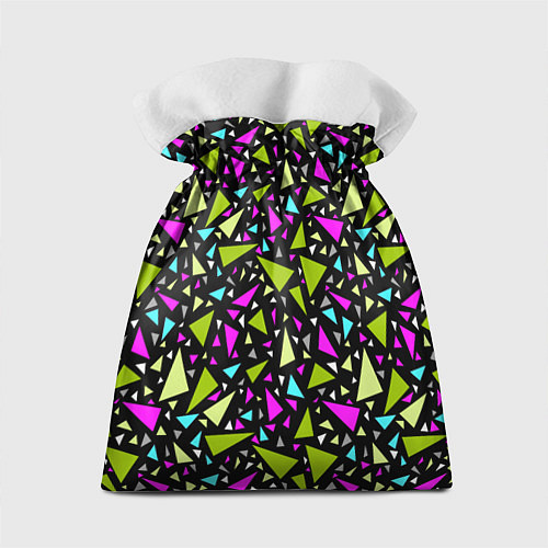 Подарочный мешок Неоновые разноцветные треугольники на черном / 3D-принт – фото 2