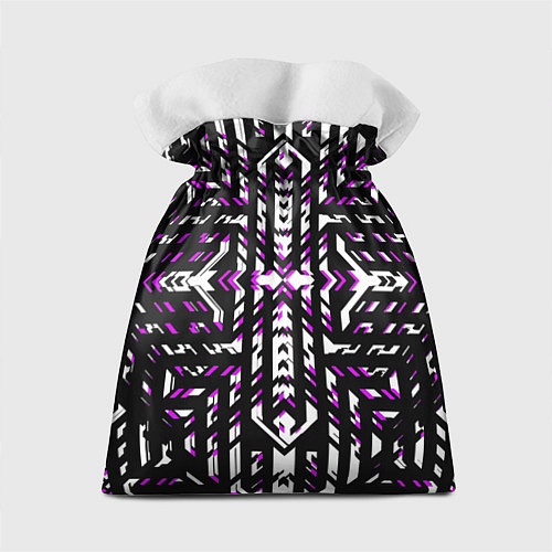 Подарочный мешок Чёрно-фиолетовые диагональные полосы на белом фоне / 3D-принт – фото 2