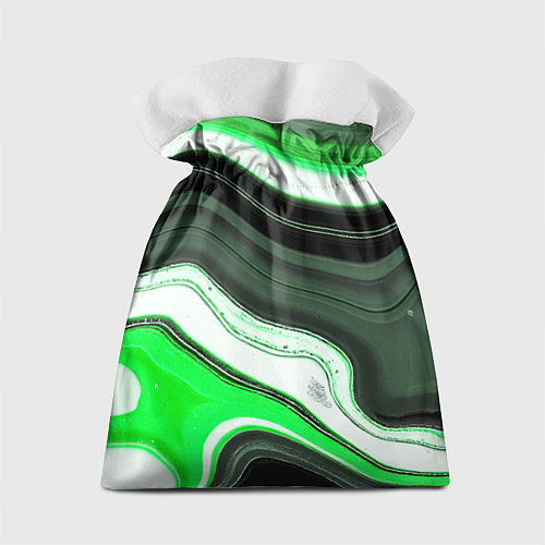 Подарочный мешок Волнистые горизонтальные чёрно-зелёные полосы на б / 3D-принт – фото 2