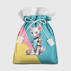 Мешок для подарков Кибер котёнок с мячиком - милашка, цвет: 3D-принт