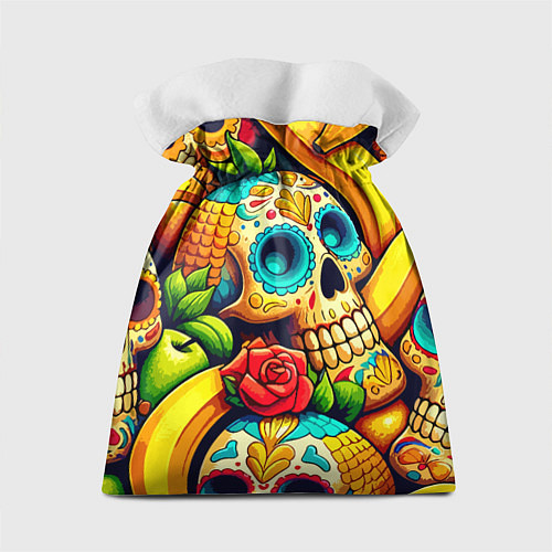 Подарочный мешок Colorfull skulls and bananas - pop art pattern / 3D-принт – фото 2