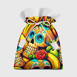 Мешок для подарков Colorfull skulls and bananas - pop art pattern, цвет: 3D-принт