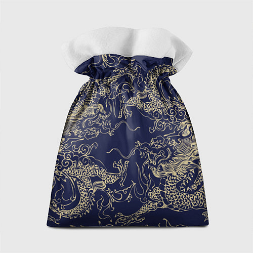 Подарочный мешок Золотые драконы на синем / 3D-принт – фото 2