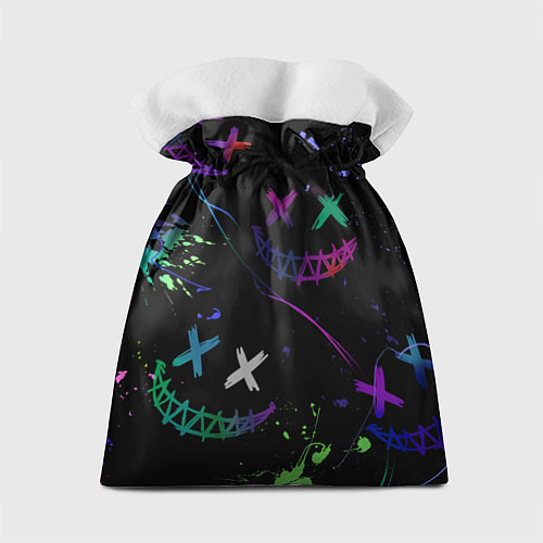 Подарочный мешок Неновые краски - лица крипи смайл / 3D-принт – фото 2