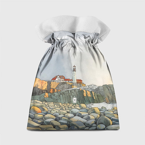 Подарочный мешок Маяк и камни на пляже - акварельный рисунок / 3D-принт – фото 2