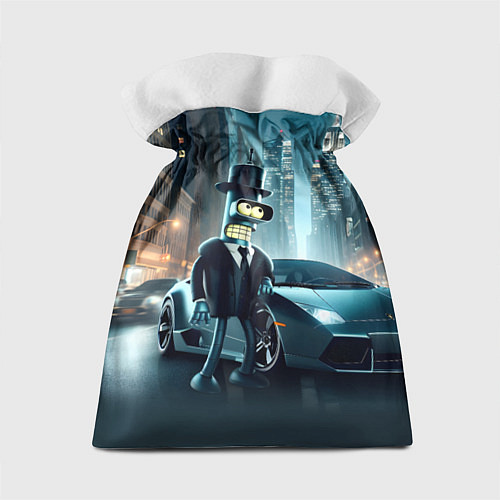 Подарочный мешок Бендер рядом с Ламборджини - неоновый Нью-Йорк / 3D-принт – фото 2