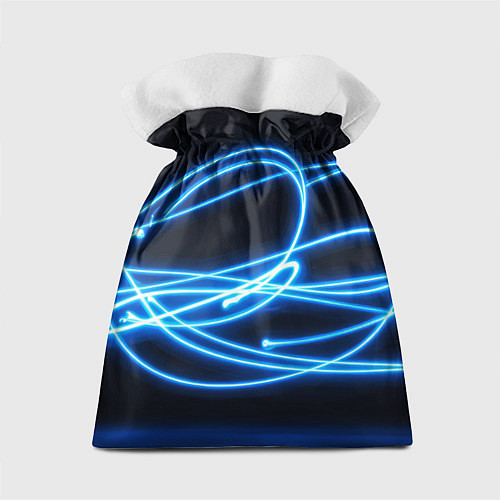 Подарочный мешок Неоновые голубые волны на черном фоне / 3D-принт – фото 2