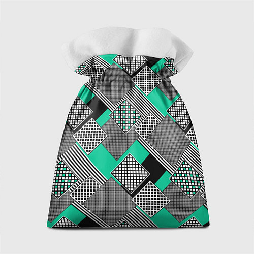 Подарочный мешок Черно бирюзовая абстрактная геометрия пэчворк / 3D-принт – фото 2