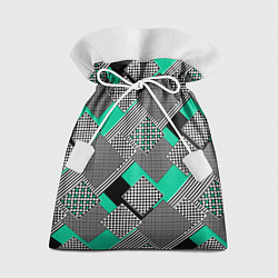 Мешок для подарков Черно бирюзовая абстрактная геометрия пэчворк, цвет: 3D-принт