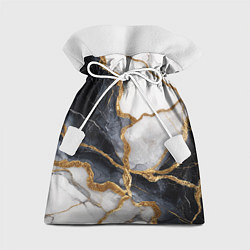 Мешок для подарков Мрамор белый и черный с золотом, цвет: 3D-принт