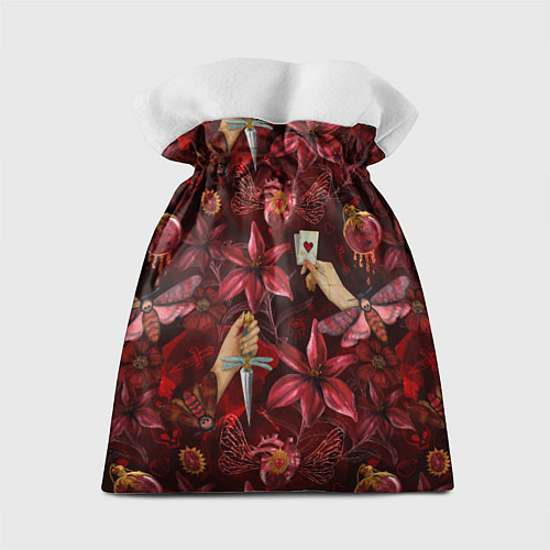 Подарочный мешок Бордовая готика с сердцем, лилиями и мотыльками / 3D-принт – фото 2