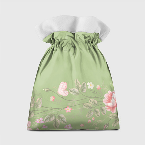 Подарочный мешок Слоненок с зайчиком в цветах на зеленом / 3D-принт – фото 2