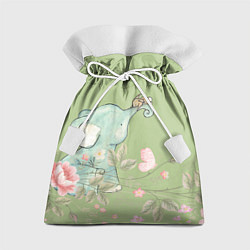 Подарочный мешок Слоненок с зайчиком в цветах на зеленом