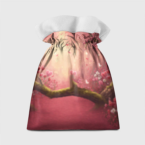 Подарочный мешок Сиреневая птица в розовом цветущем лесу / 3D-принт – фото 2
