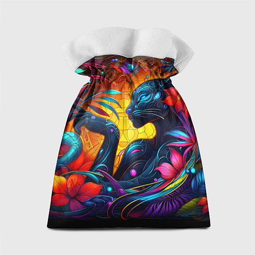 Подарочный мешок Грациозная пантера среди тропических цветов / 3D-принт – фото 2