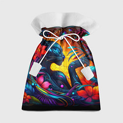 Подарочный мешок Грациозная пантера среди тропических цветов