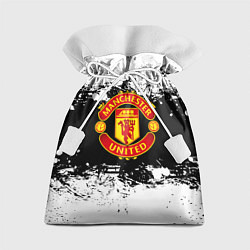 Мешок для подарков Манчестер Юнайтед черно белые краски лого, цвет: 3D-принт