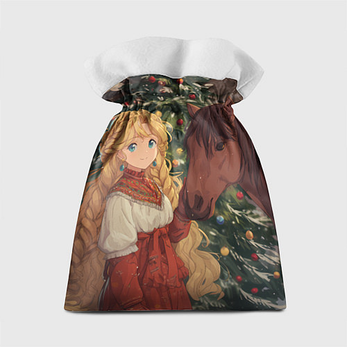 Подарочный мешок Аниме девочка с лошадкой встречают Новый год / 3D-принт – фото 2