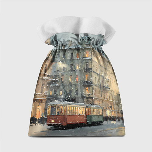 Подарочный мешок Трамваи в зимнем Санкт-Петербурге / 3D-принт – фото 2