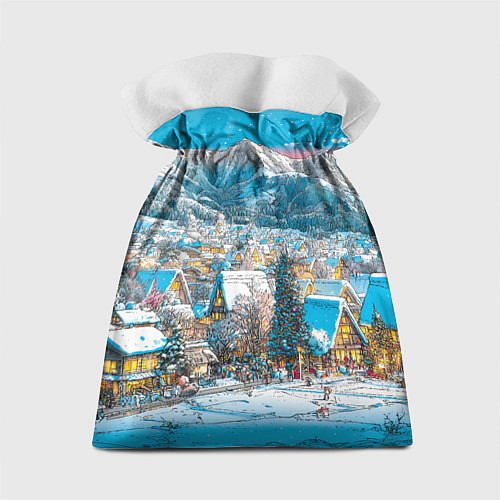 Подарочный мешок Новогодняя деревушка в горах / 3D-принт – фото 2