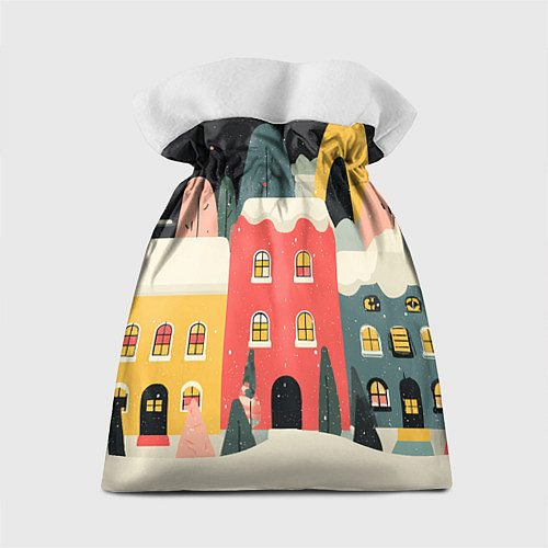 Подарочный мешок Разноцветные новогодние дома / 3D-принт – фото 2