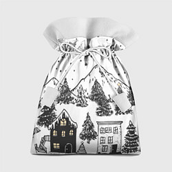 Мешок для подарков Заснеженный черно-белый город, цвет: 3D-принт