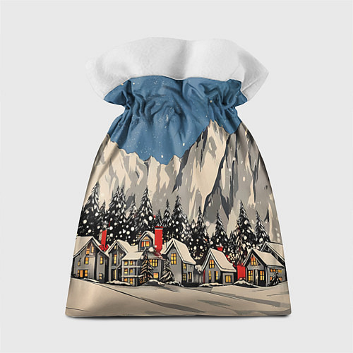 Подарочный мешок Небольшой новогодний город в горах / 3D-принт – фото 2