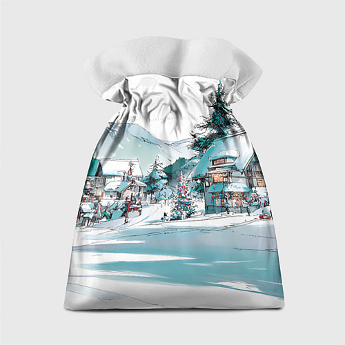Подарочный мешок Дома и елки - Новый год / 3D-принт – фото 2