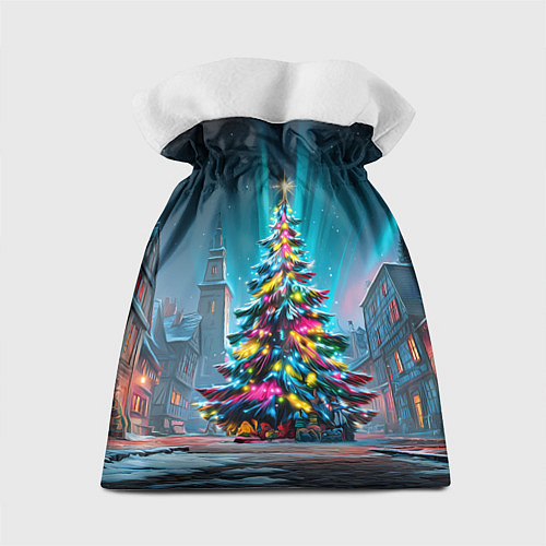 Подарочный мешок Новогодняя елка в гирляндах / 3D-принт – фото 2