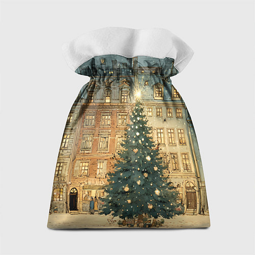 Подарочный мешок Новогодний старый город / 3D-принт – фото 2