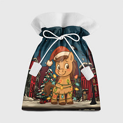 Мешок для подарков Лошадка в новогодней гирлянде, цвет: 3D-принт