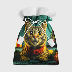 Подарочный мешок Удивленный новогодний котик