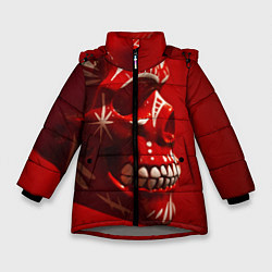 Куртка зимняя для девочки Красный череп, цвет: 3D-светло-серый