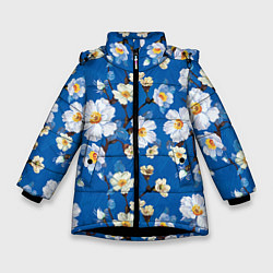 Куртка зимняя для девочки Цветы ретро 5, цвет: 3D-черный