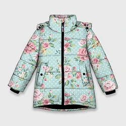 Куртка зимняя для девочки Цветы ретро 1, цвет: 3D-черный