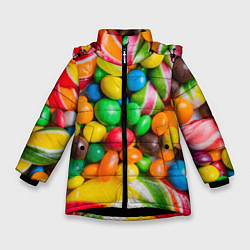 Куртка зимняя для девочки Сладкие конфетки, цвет: 3D-черный