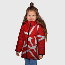 Куртка зимняя для девочки Флаг СССР: Серп и Молот, цвет: 3D-черный — фото 2