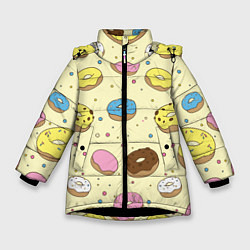 Куртка зимняя для девочки Сладкие пончики, цвет: 3D-черный