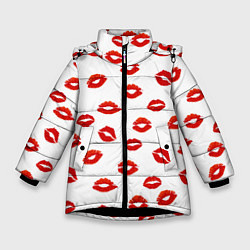 Куртка зимняя для девочки Поцелуйчики, цвет: 3D-черный