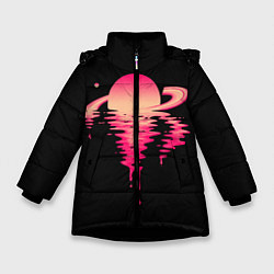 Куртка зимняя для девочки Отражение Сатурна, цвет: 3D-черный