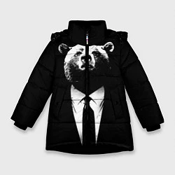 Куртка зимняя для девочки Медведь бизнесмен, цвет: 3D-черный