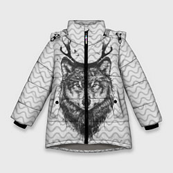 Куртка зимняя для девочки Рогатый волк, цвет: 3D-светло-серый