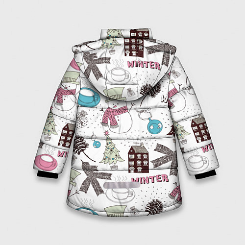 Зимняя куртка для девочки Снеговики Новый год 2017 / 3D-Черный – фото 2